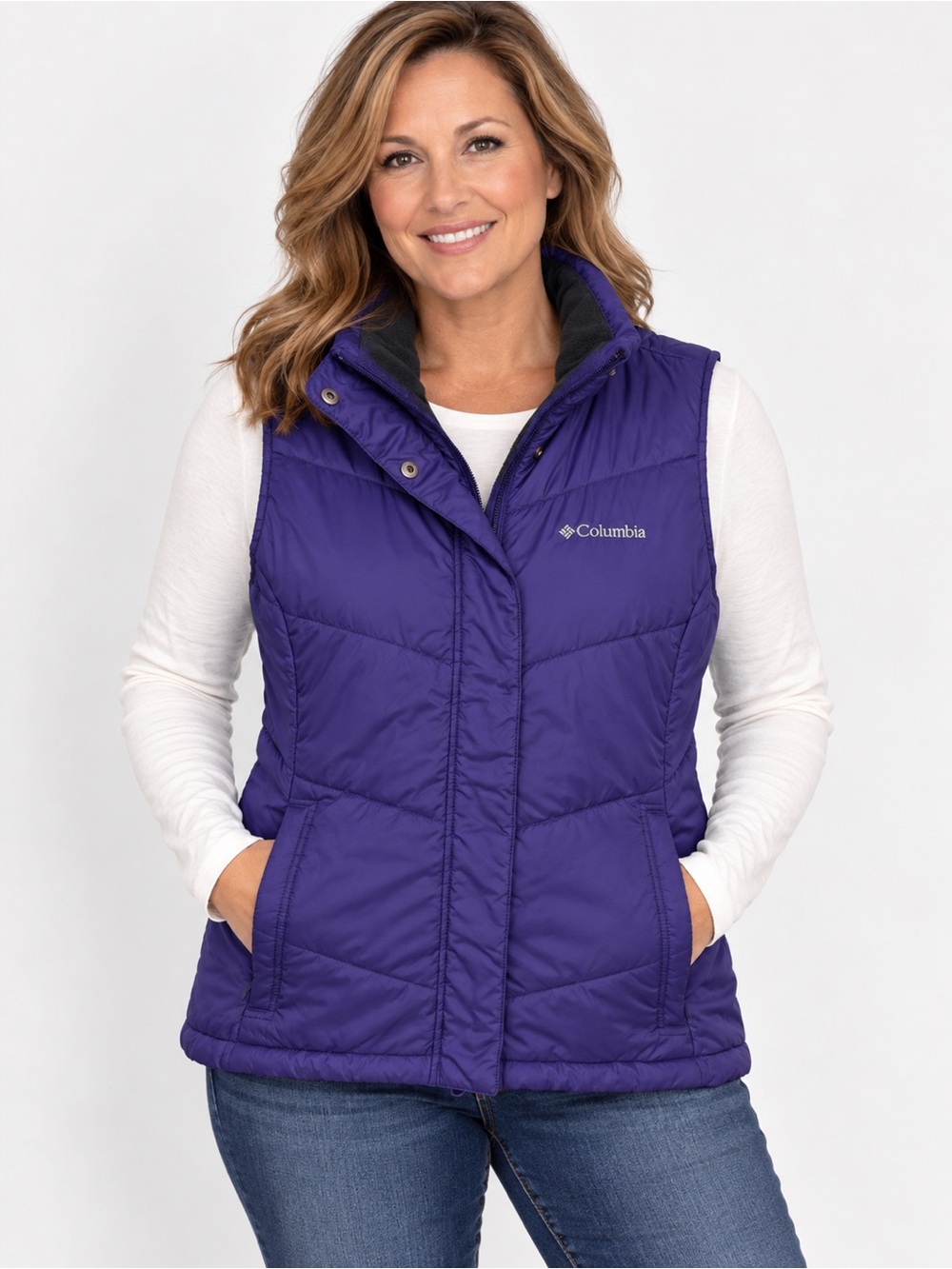 Columbia Women’s Purple Puffer Vest Full Zip Snap Closure Size Small